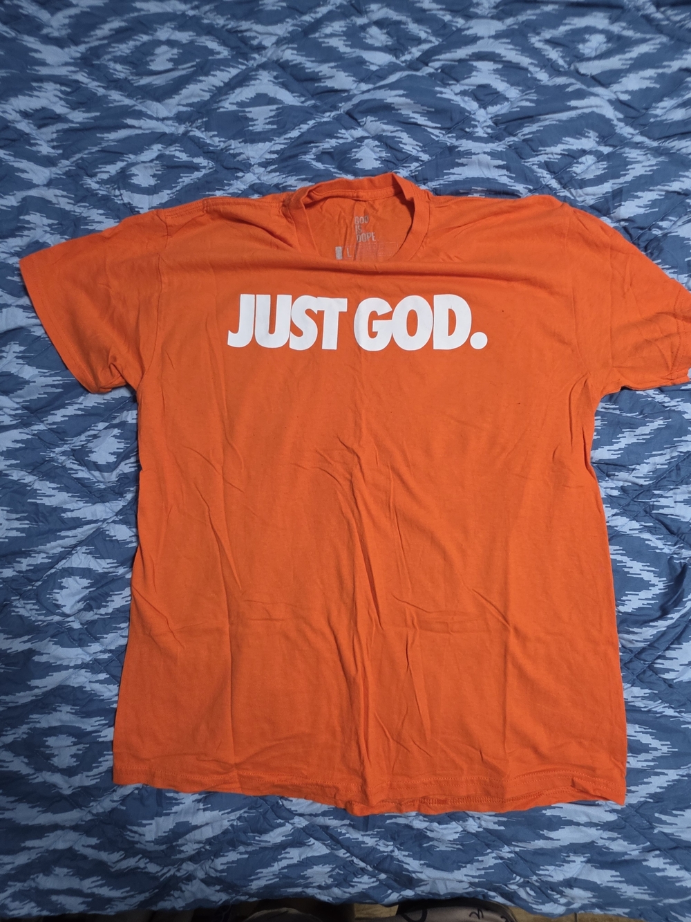 Just God Orange Graphic Tee - Women's Large.
